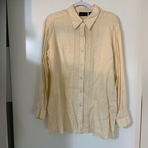 Tunic Preppy Button Down Liz Claiborne Cut Outs Long Sleeve Classic Collar